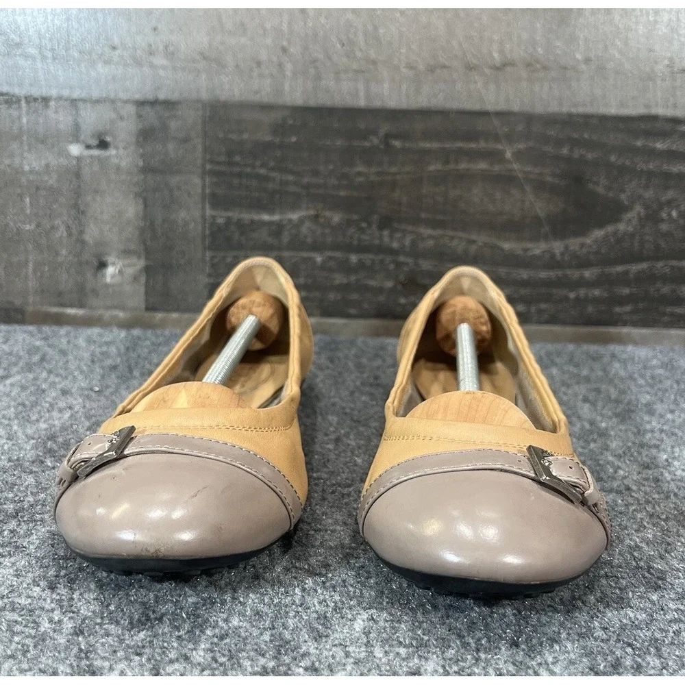 Tod's Leather Ballet Flats Beige Gray Cap Toe Womens Shoes EU 39.5 US 9.5